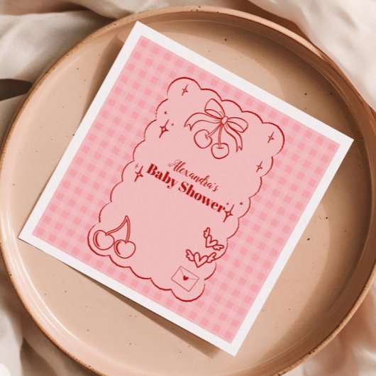 ドードルさくらんぼボウボウバーブベイビーシャワー スタンダードカクテルナプキン