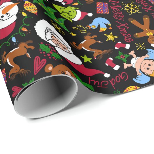 ドードルの世界としてのメリークリスマスパターンデザイン ラッピングペーパー (ロールコーナー)