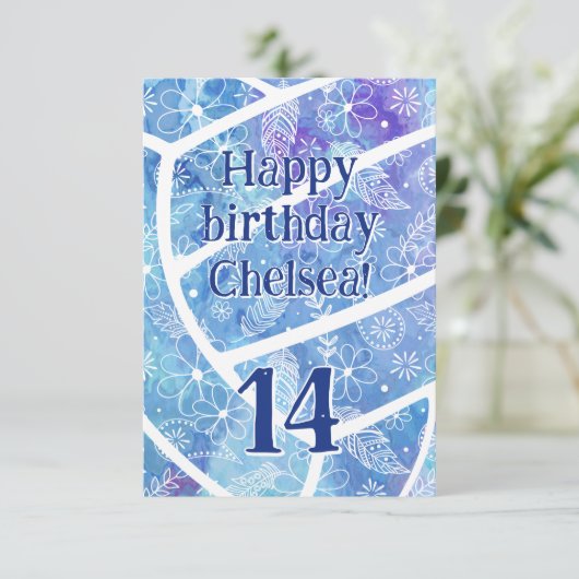 ドードルの花は青バレーボールの誕生日を羽毛 カード (スタンド正面)