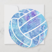 ドードルの花は、青いバレーボールのパーティーを羽毛 招待状 (裏面)