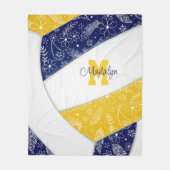 ドードルアートネイビーブルー金ゴールドボホバレーボール フリースブランケット (正面)