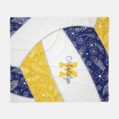 ドードルアートネイビーブルー金ゴールドボホバレーボール フリースブランケット (正面(横))