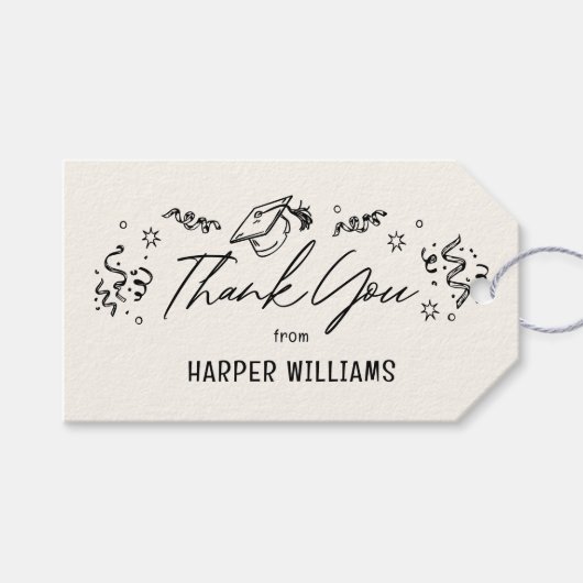 ドードルアート編集可能カラー卒業メッセージカード ギフトタグ (正面(横))