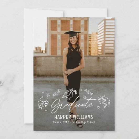 ドードルアート編集可能カラー卒業招待状 招待状 (正面)