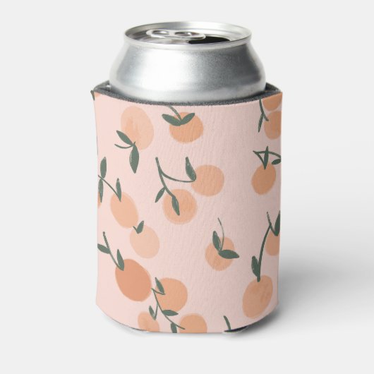 ドードルアート:オレンジ色のさくらんぼヴィンテージパターン 缶クーラー (缶裏面)