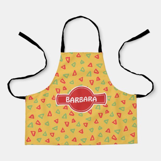 ドードルイエローレッドミニマルパターン エプロン (正面)