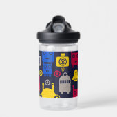 ドードルエイリアン宇宙船とロボットパターン ウォーターボトル (正面)
