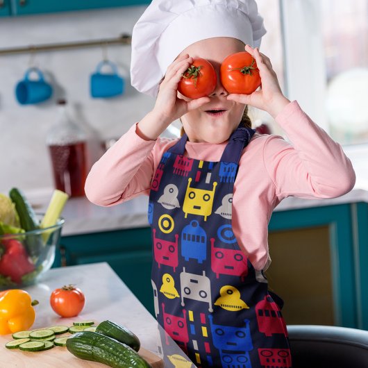 ドードルエイリアン宇宙船とロボットパターン エプロン