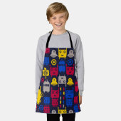 ドードルエイリアン宇宙船とロボットパターン エプロン (着用した状態)