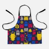 ドードルエイリアン宇宙船とロボットパターン エプロン (正面)