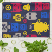 ドードルエイリアン宇宙船とロボットパターン キッチンタオル (折り畳み)