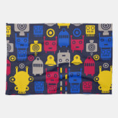 ドードルエイリアン宇宙船とロボットパターン キッチンタオル (横)