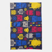 ドードルエイリアン宇宙船とロボットパターン キッチンタオル (縦)