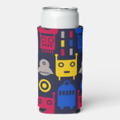 ドードルエイリアン宇宙船とロボットパターン スリム缶クーラー (Seltzer正面)