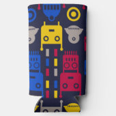 ドードルエイリアン宇宙船とロボットパターン スリム缶クーラー (裏面)