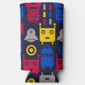 ドードルエイリアン宇宙船とロボットパターン スリム缶クーラー (正面)