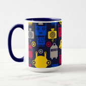 ドードルエイリアン宇宙船とロボットパターン マグカップ (左)