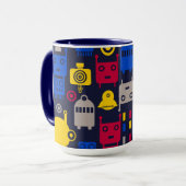 ドードルエイリアン宇宙船とロボットパターン マグカップ (正面左)