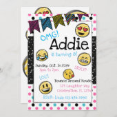 ドードルエモジピンク&ブルートゥイーン誕生日 招待状 (正面/裏面)