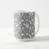 ドードルカップ赤いハート付き – Keith Haring インスパイア コーヒーマグカップ (正面右)