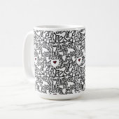 ドードルカップ赤いハート付き – Keith Haring インスパイア コーヒーマグカップ (正面左)
