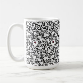 ドードルカップ赤いハート付き – Keith Haring インスパイア コーヒーマグカップ