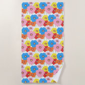 ドードルカラフルアートフローラルパターンプールまたは ビーチタオル (正面)