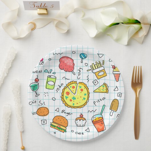 ドードルカラフルキッズファンキー紙とパーティープレート ペーパープレート (ウェディング)