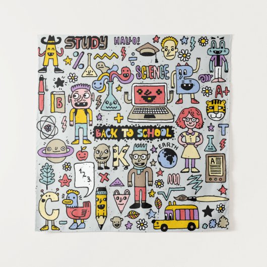 ドードルカラフルスクールヴィンテージセット タペストリー (正面)