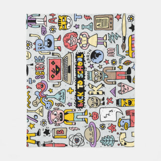 ドードルカラフルスクールヴィンテージセット フリースブランケット