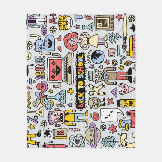 ドードルカラフルスクールヴィンテージセット フリースブランケット (正面)