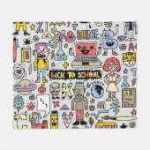 ドードルカラフルスクールヴィンテージセット フリースブランケット (正面(横))