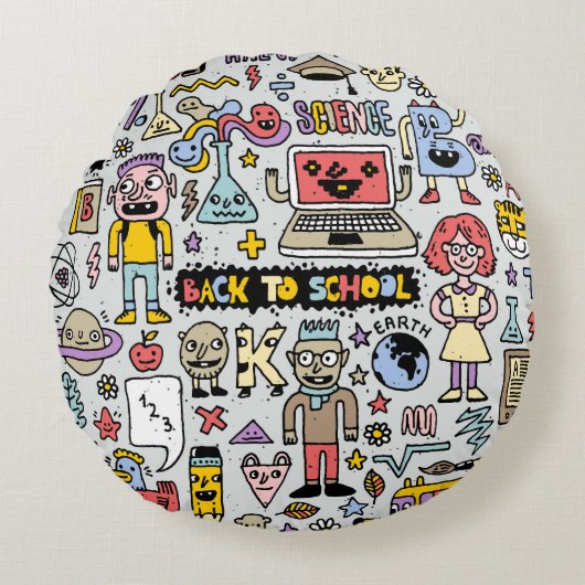 ドードルカラフルスクールヴィンテージセット ラウンドクッション (正面)