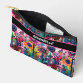 ドードルカラフルフラワーズプリントカットソーバッグ アクセサリーポーチ (見開き)