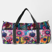 ドードルカラフルフラワーズプリントカットソーバッグ ダッフルバッグ (裏面)
