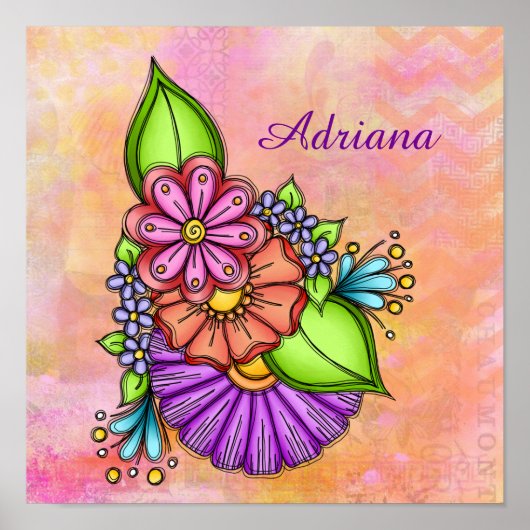 ドードルカラフルフラワー束 ポスター (正面)