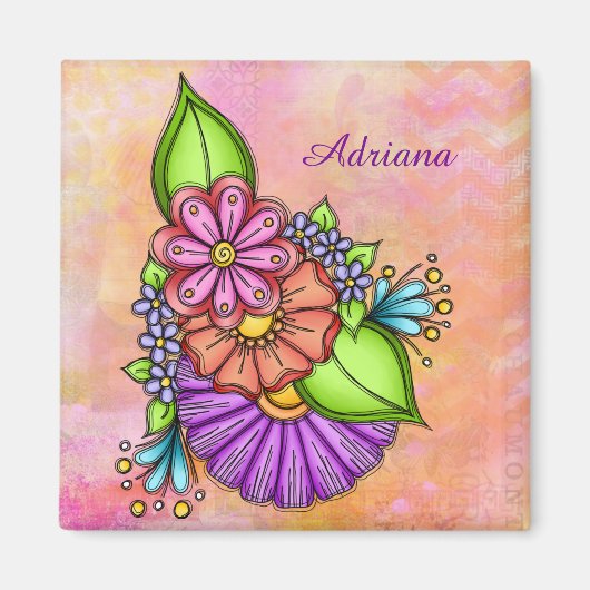 ドードルカラフルフラワー束 マグネット (正面)