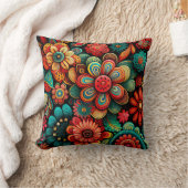 ドードルカラフルフローラデザイン装飾用クッション クッション (ブランケット)