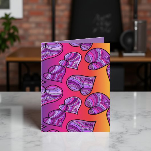 ドードルカラフルレインボーハートパターン シーズンカード