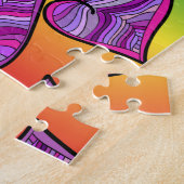 ドードルカラフルレインボーハートパターン ジグソーパズル (側面)