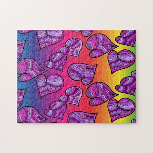 ドードルカラフルレインボーハートパターン ジグソーパズル (横)