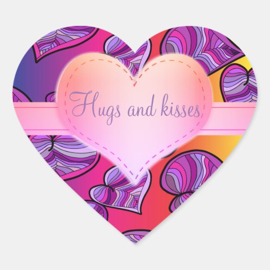 ドードルカラフルレインボーハートパターン ハートシール (正面)