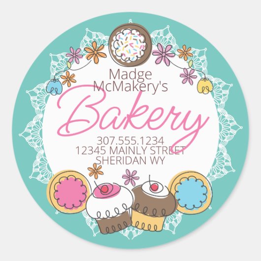 ドードルクッキーのカップケーキベーキングパンパーソナライズされたリー ラウンドシール (正面)
