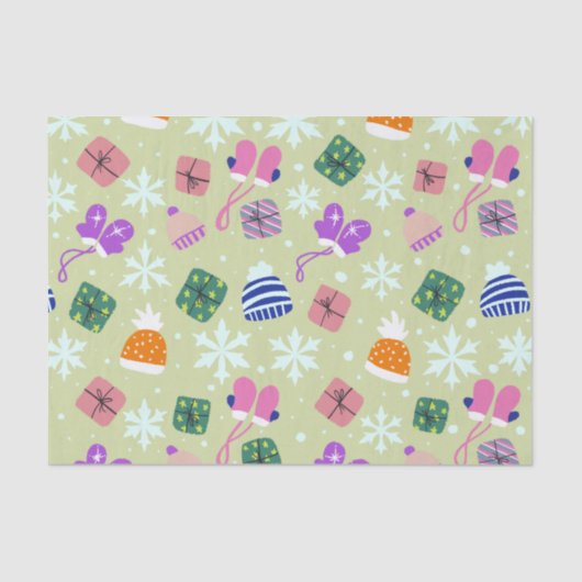 ドードルクリスマスウィンターグローブギフトハットグリーン 薄葉紙 (正面)