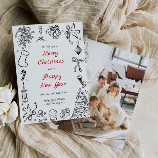 ドードルクリスマスカードフォトハンド引き出しホリデーレッド シーズンカード