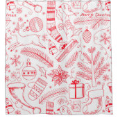 ドードルクリスマスパターン赤 シャワーカーテン (正面)