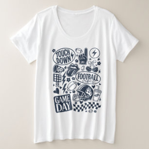 ドードルゲームデイサッカービベス プラスサイズTシャツ