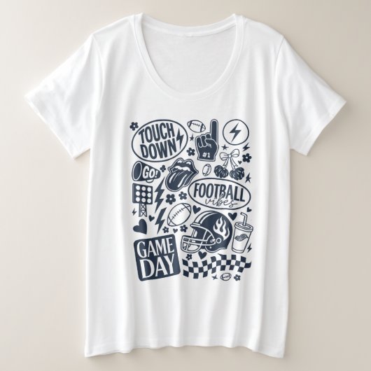 ドードルゲームデイサッカービベス プラスサイズTシャツ (デザイン正面)