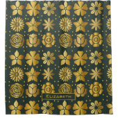 ドードルゴールデンフローラルパタパーソナライズされたーン名 シャワーカーテン (正面)