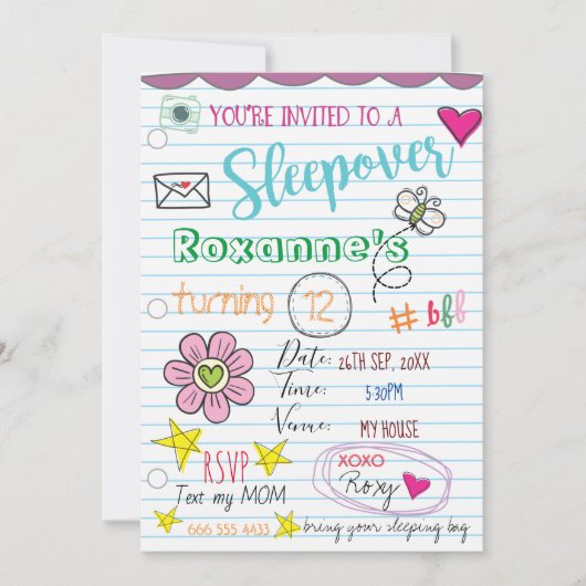 ドードルスガーリーリーポーバー/誕生日招待状 招待状 (正面)